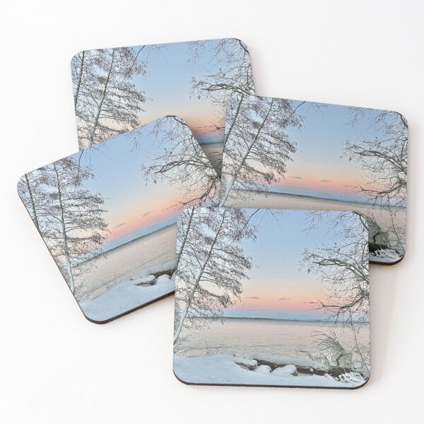 Item preview, Wintery lake side view during sunset designed and sold by ClarissaFlora.