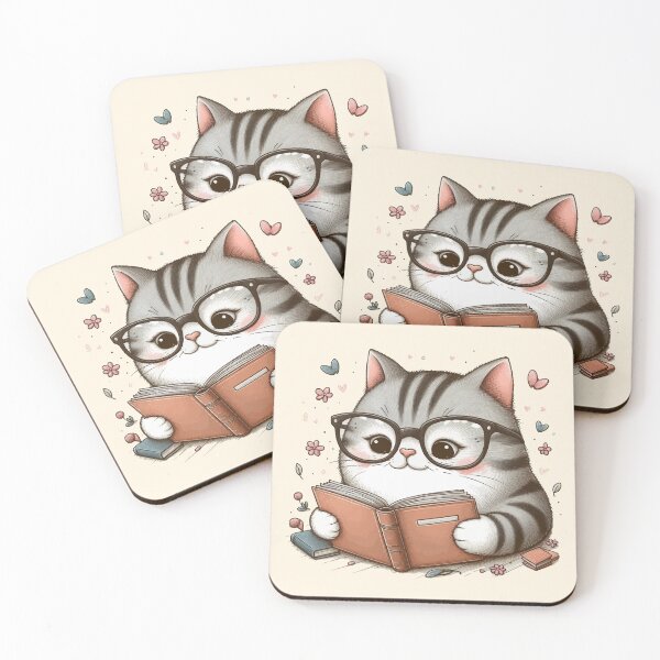 Item preview, Studious Paws: Adorable Cat with Glasses Reading a Book Illustration designed and sold by FarBeyound.