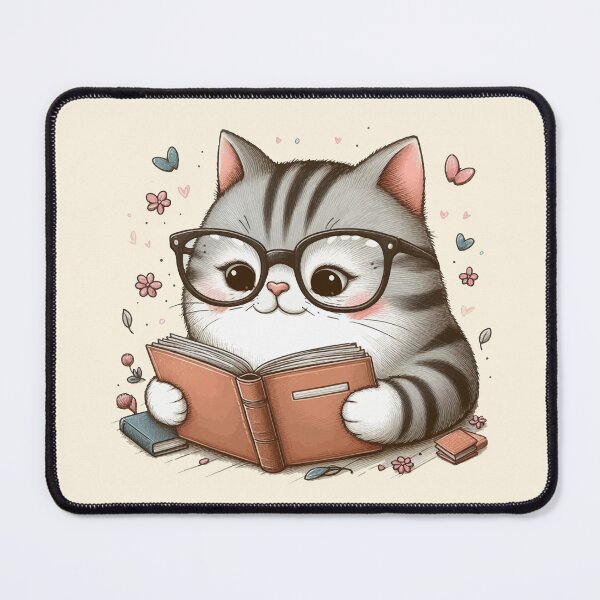 Item preview, Studious Paws: Adorable Cat with Glasses Reading a Book Illustration designed and sold by FarBeyound.