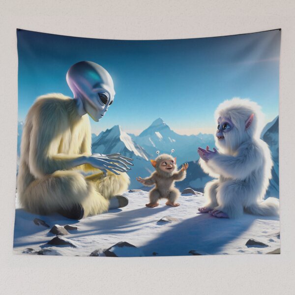 Item preview, Mountaintop Mirth - Playful Encounter of Alien Friends designed and sold by leyfinder.