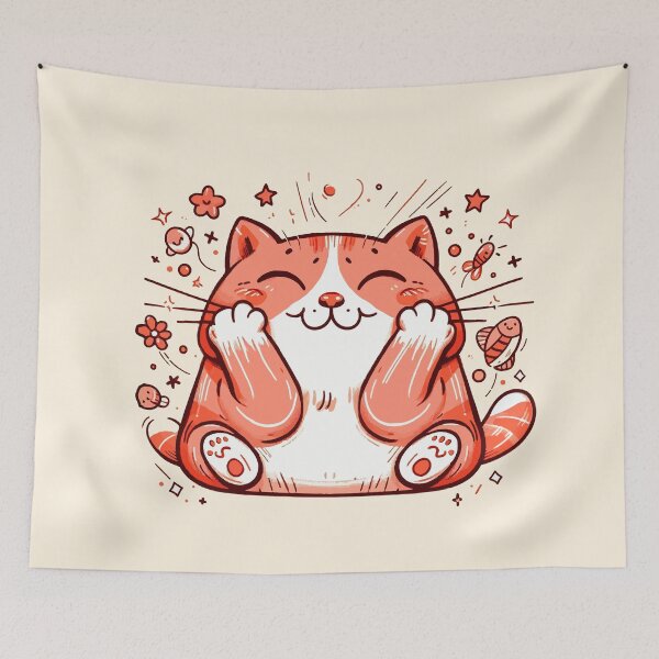 Item preview, Blissful Maneki-neko: Joyful Red Cat Illustration designed and sold by FarBeyound.