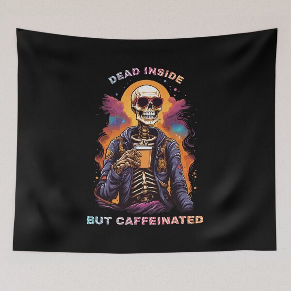 Item preview, Dead Inside But Caffeinated Skeleton Wearing Sunglasses Ver 3 (Black Color Background Suggested) designed and sold by thecatcouch.