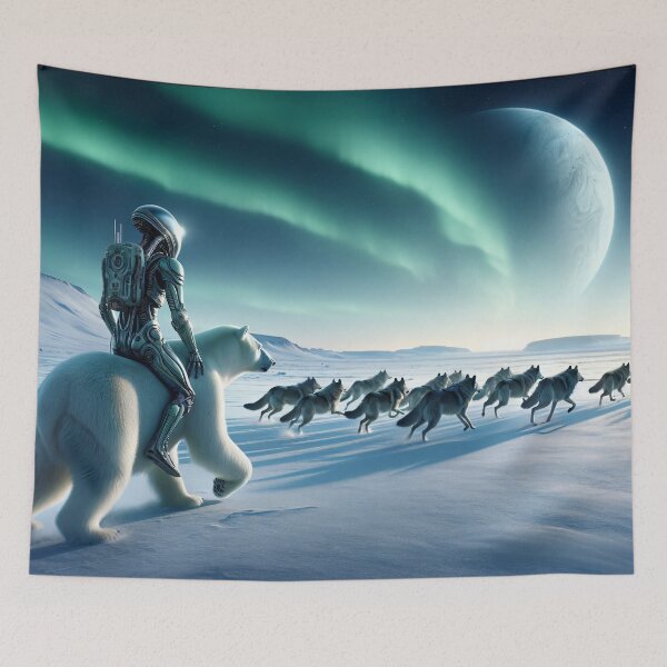 Item preview, Cosmic Trek - Alien Astride Polar Bear with Wolf Pack designed and sold by leyfinder.
