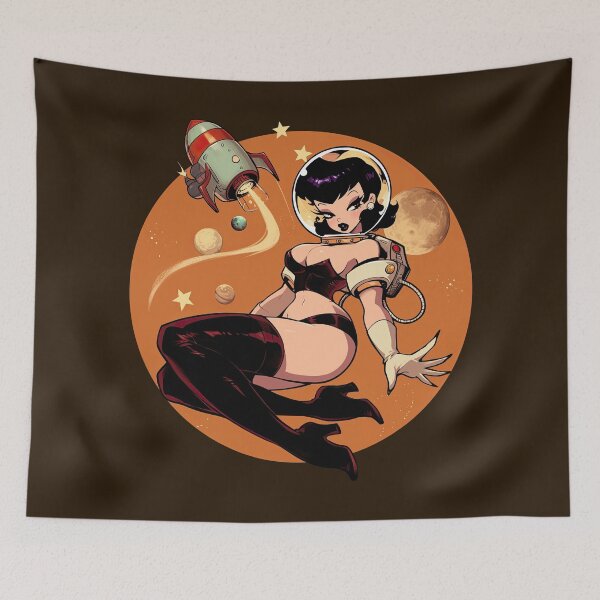 Item preview, Astronaut Betty Pinup cartoon girl designed and sold by blackdogshop.