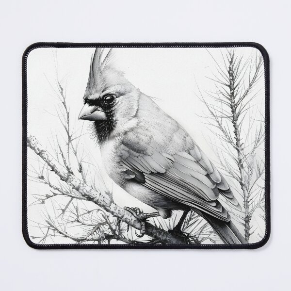 Item preview, Black and White Cardinal Pencil Drawing designed and sold by Pencil-Art.