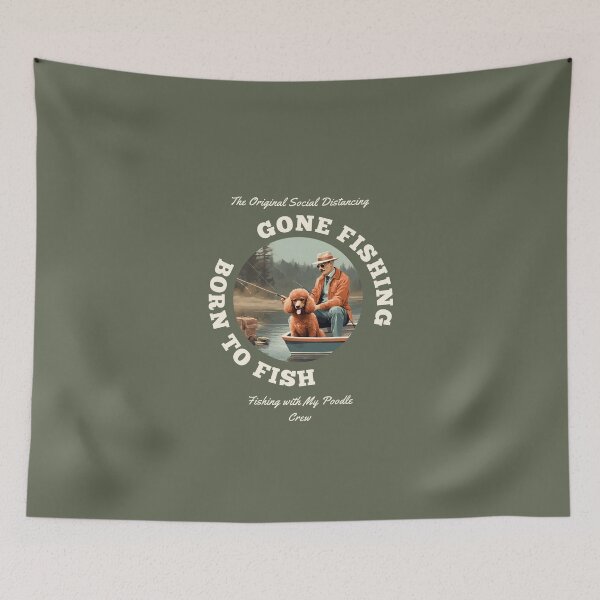 Item preview, Gone fiishing born to fish red poodle travel dog dad vintage designed and sold by SoulfulT.