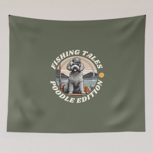 Item preview, Fishing tales grey poodle travel dog dad vintage designed and sold by SoulfulT.
