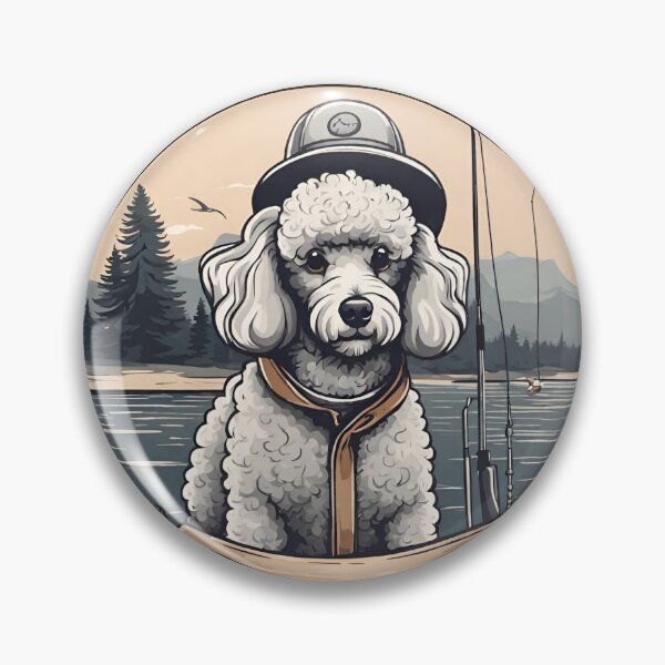 Item preview, Fishing grey poodle travel dog dad vintage angler fisherman designed and sold by SoulfulT.