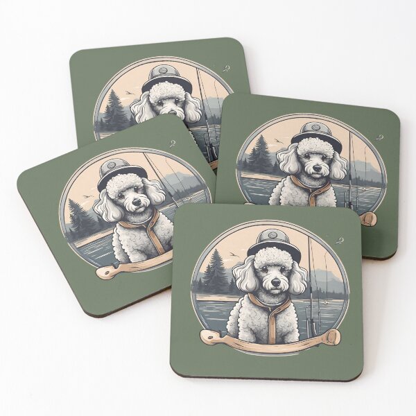 Item preview, Fishing grey poodle travel dog dad vintage angler fisherman designed and sold by SoulfulT.
