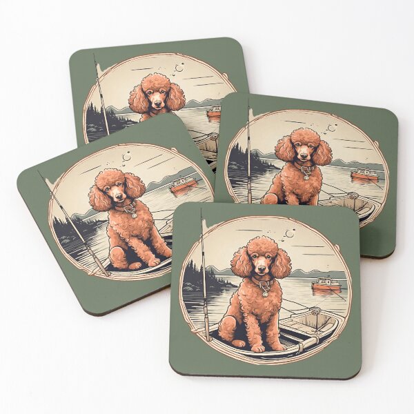 Item preview, Fishing red poodle travel dog dad vintage angler fisherman designed and sold by SoulfulT.