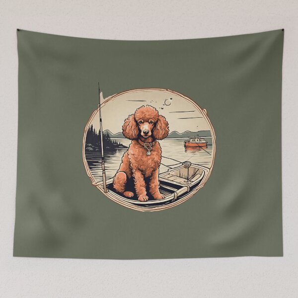 Item preview, Fishing red poodle travel dog dad vintage angler fisherman designed and sold by SoulfulT.