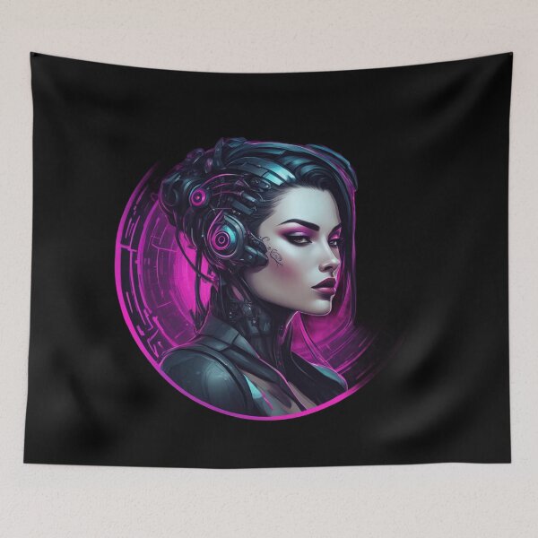 Aperçu de l'œuvre Fille augmentée Cyberpunk, logo rond, sexy créée et vendue par Burn-Ego.