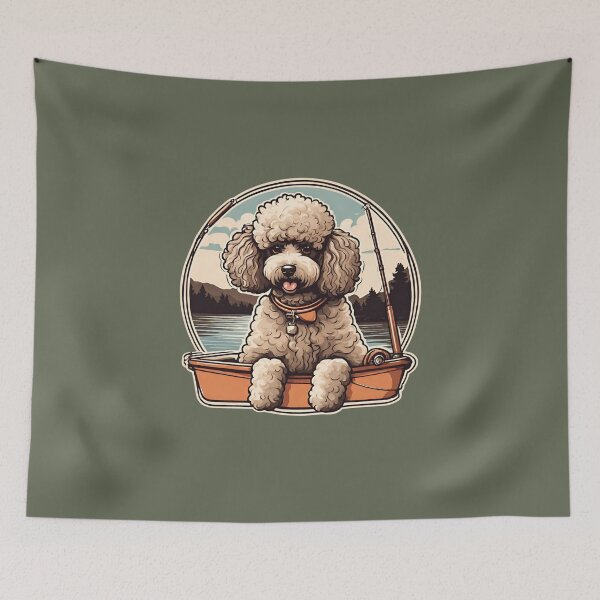 Item preview, Fishing apricot poodle travel dog dad vintage angler fisherman designed and sold by SoulfulT.