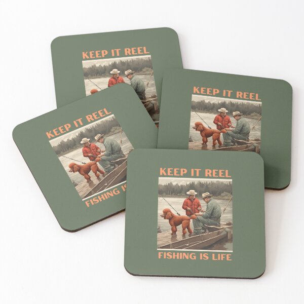 Item preview, Fishing is life red poodle travel dog dad vintage angler fisherman designed and sold by SoulfulT.