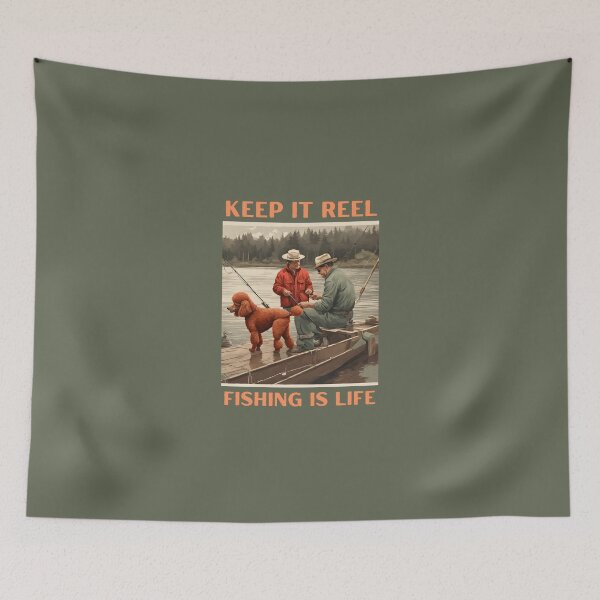 Item preview, Fishing is life red poodle travel dog dad vintage angler fisherman designed and sold by SoulfulT.