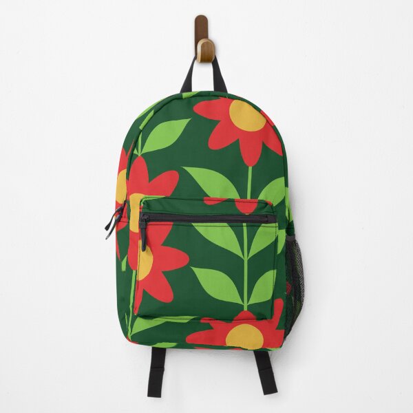 Item preview, Retro Mod Red Flowers with Green Leaves Pattern designed and sold by Yasminepatterns .