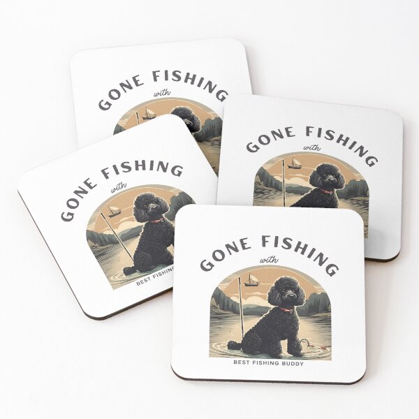 Item preview, Gone fishing with best buddy black poodle travel dog dad vintage designed and sold by SoulfulT.