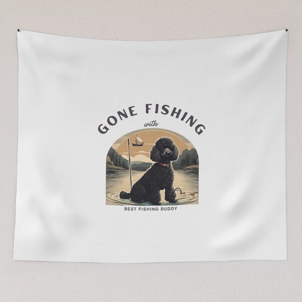 Item preview, Gone fishing with best buddy black poodle travel dog dad vintage designed and sold by SoulfulT.