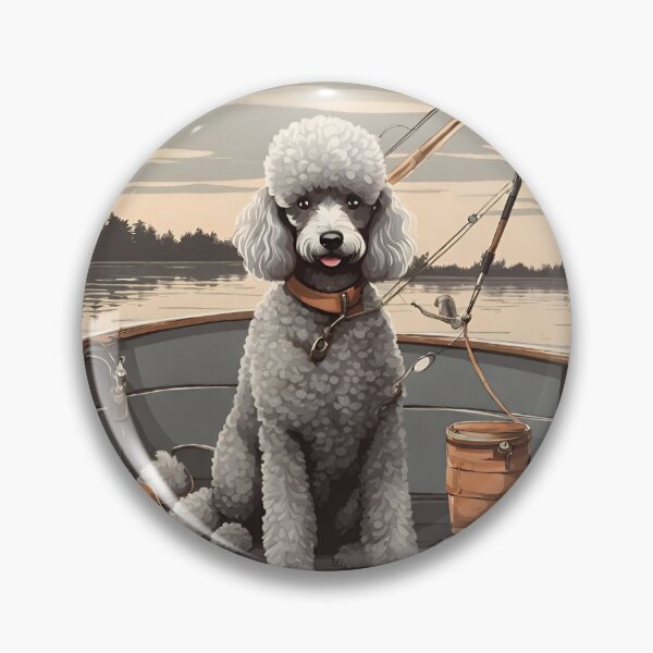 Item preview, Fishing with poodle buddy grey poodle travel dog dad vintage boat designed and sold by SoulfulT.