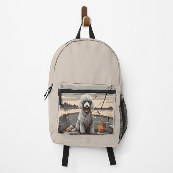 Item preview, Fishing with poodle buddy grey poodle travel dog dad vintage boat designed and sold by SoulfulT.