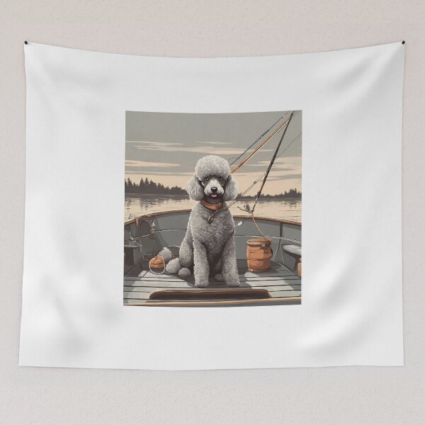 Item preview, Fishing with poodle buddy grey poodle travel dog dad vintage boat designed and sold by SoulfulT.