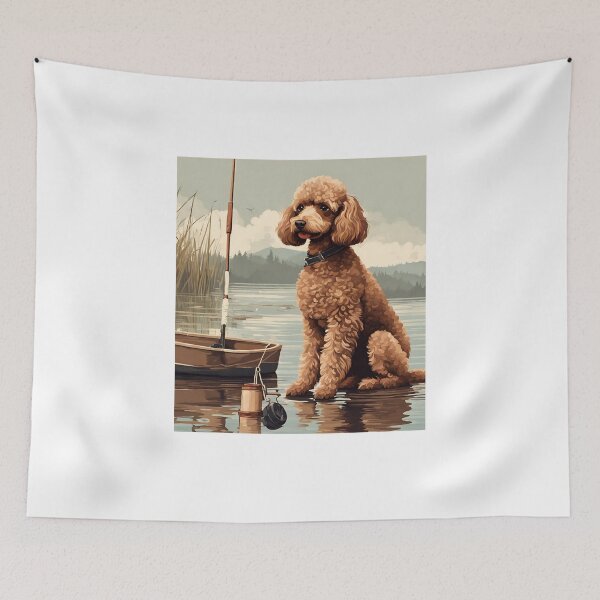 Item preview, Fishing with poodle buddy red poodle travel dog dad vintage boat designed and sold by SoulfulT.