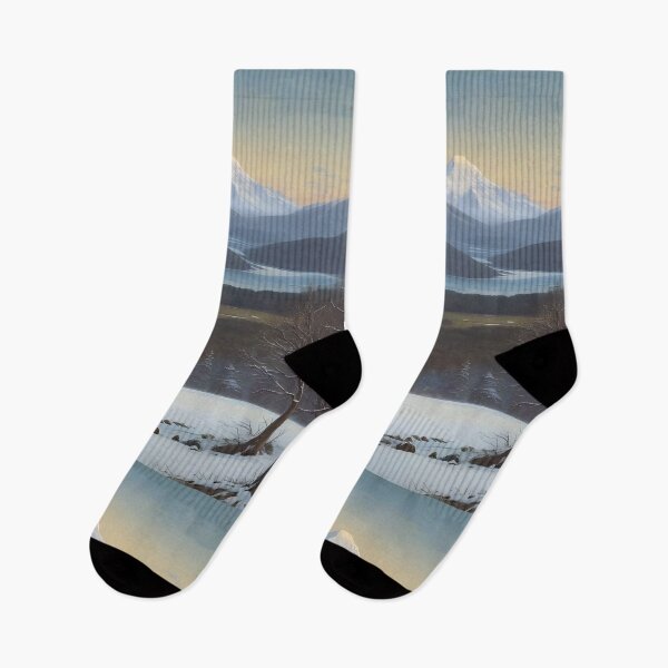 Item preview, Nostalgic oil painting Dreamy snowy landscape and majestic mountains designed and sold by Frostquest.