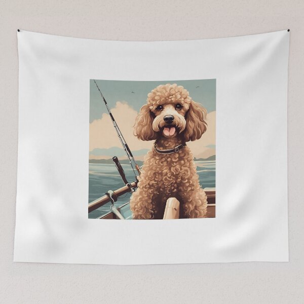 Item preview, Fishing with poodle buddy red poodle travel dog dad boat vintage  designed and sold by SoulfulT.