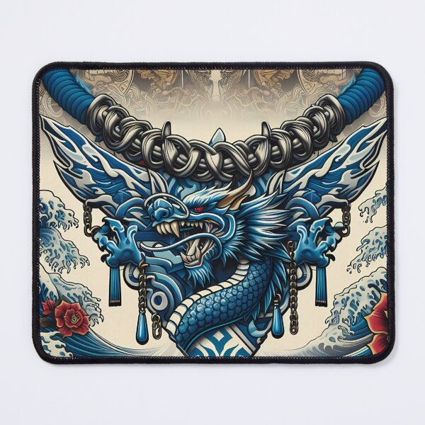 Item preview, Intricate Blue Dragon Wrapped in Chains Amidst Blooming Flowers designed and sold by aminz4.