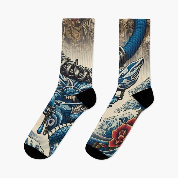 Item preview, Intricate Blue Dragon Wrapped in Chains Amidst Blooming Flowers  designed and sold by aminz4.
