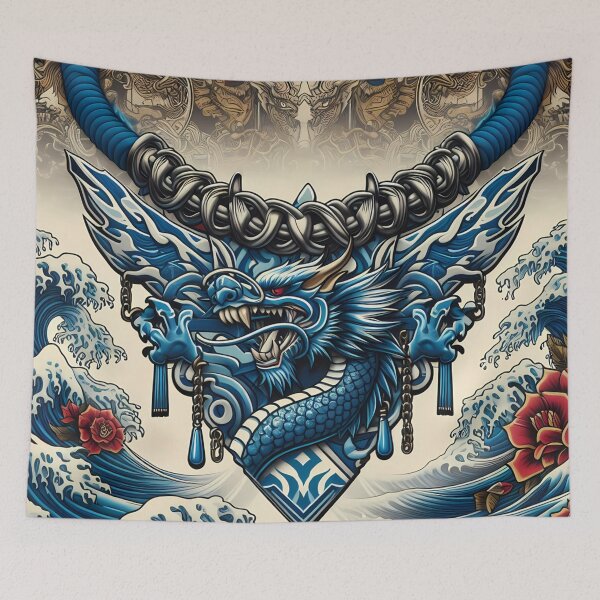 Item preview, Intricate Blue Dragon Wrapped in Chains Amidst Blooming Flowers  designed and sold by aminz4.