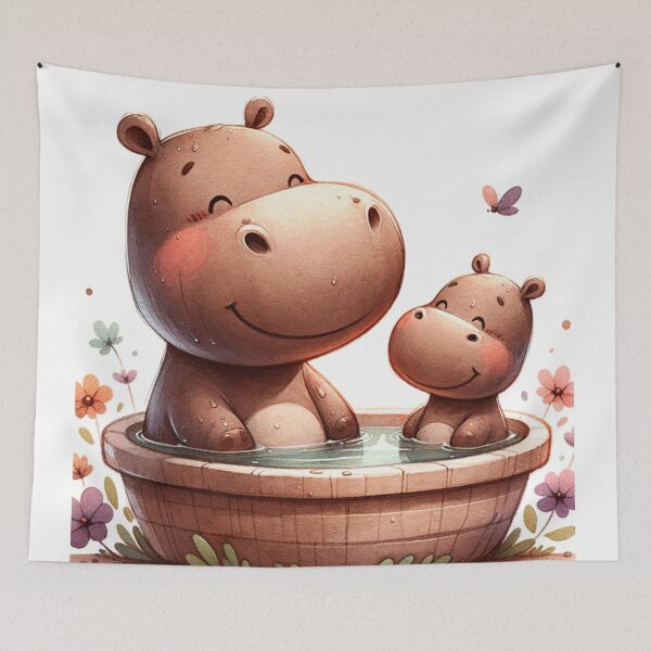 Item preview, Hippo Harmony: Joyful Couple in the Water designed and sold by 0penvimark.