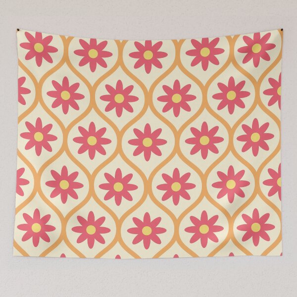 Item preview, Retro Red Flowers on Orange Ogee Ovals Pattern  designed and sold by Yasminepatterns .