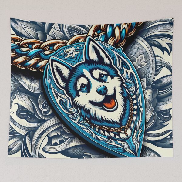 Item preview, Intricately Designed Husky Pendant Attached to a Thick Braided Chain designed and sold by aminz4.