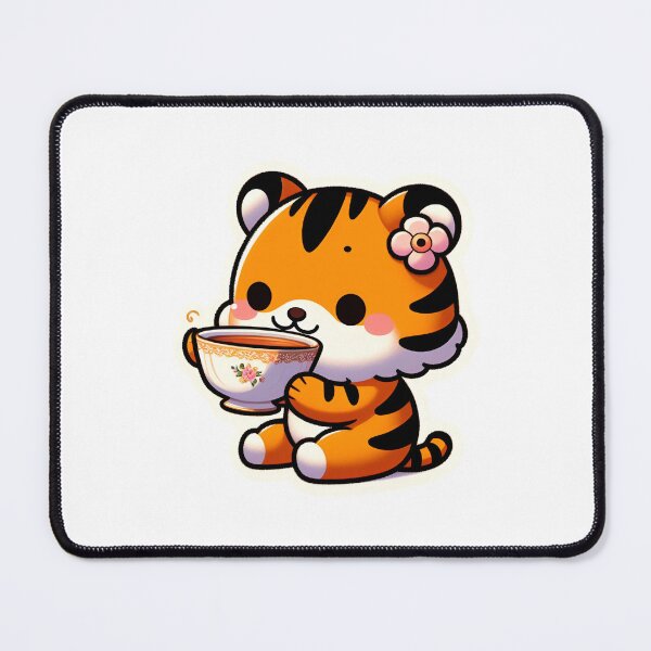 Item preview, Kawaii tiger drinking tea designed and sold by Cloudlilyart.
