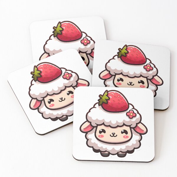 Artikelvorschau, Kawaii Schaf und Erdbeere entworfen und verkauft von Cloudlilyart.