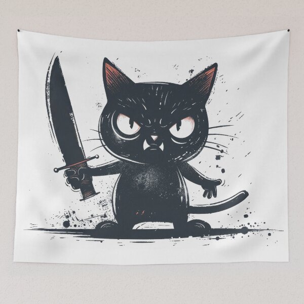 Item preview, Murderous Black Cat With Knife. designed and sold by rajeshbac.