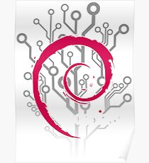 Debian Linux Distro Logo on a Digital Background Poster