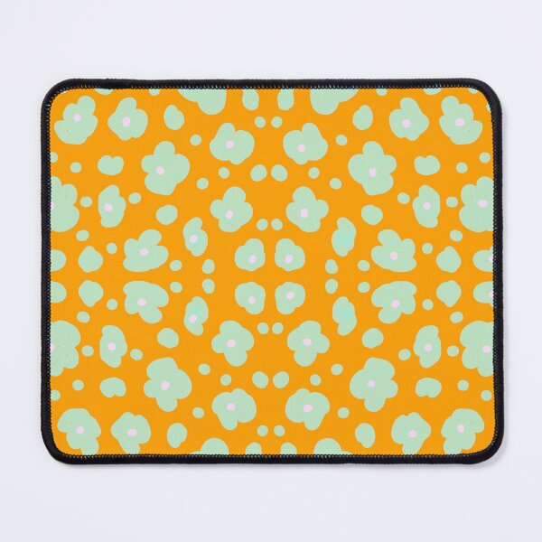 Item preview, Green blobs and dots on an orange background seamless pattern designed and sold by Fantacaroo Designs.