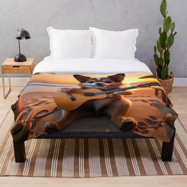 Item preview, Cute Dog Playing Guitar on the Beach designed and sold by FloridaMoon.