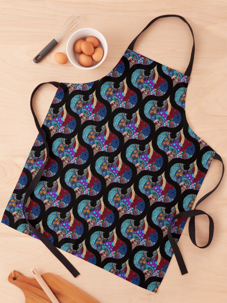 Apron, Starry Night Whimsigoth Tangle Retro Ogee designed and sold by Triplicate Limited