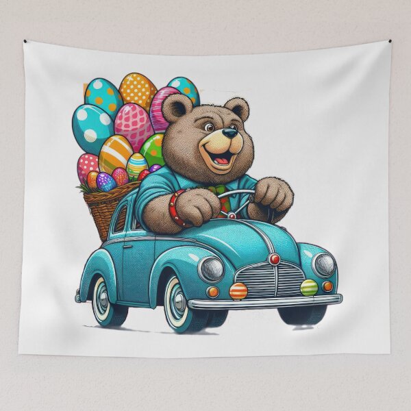 Item preview, bear drives a blue car Easter Funny animals designed and sold by Expressions-Sel.