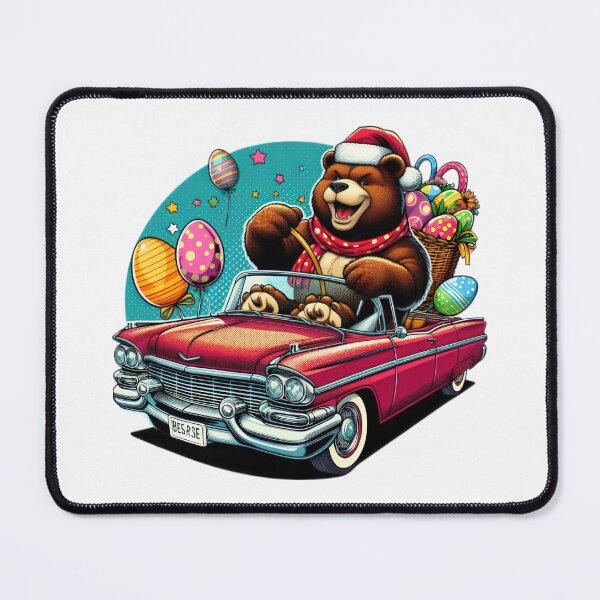 Item preview,  bear drives a Red car Easter Funny animals designed and sold by Expressions-Sel.