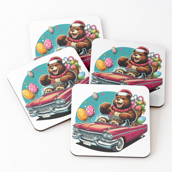 Item preview,  bear drives a Red car Easter Funny animals designed and sold by Expressions-Sel.