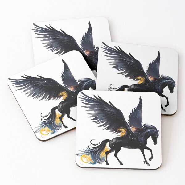 Item preview, Mythical Fire Pegasus black horse winged flying fantasy illustration designed and sold by sofiartmedia.