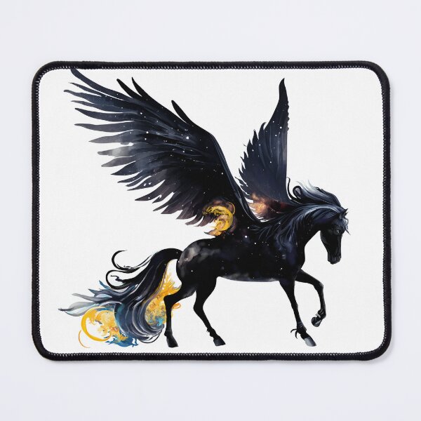 Item preview, Mythical Fire Pegasus black horse winged flying fantasy illustration designed and sold by sofiartmedia.