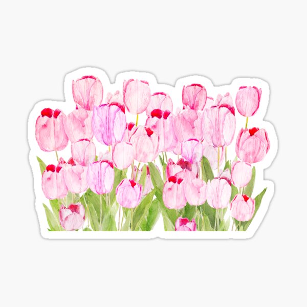 Item preview, pink tulips horizontal watercolor hand painted  designed and sold by ColorandColor.