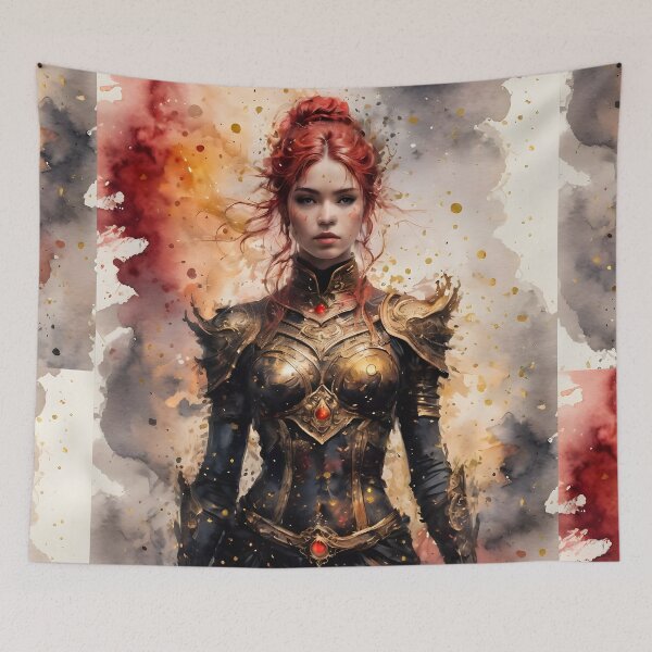 Item preview, Female Warrior in Golden Armored - Ink Illustration designed and sold by ByteyCreatives.