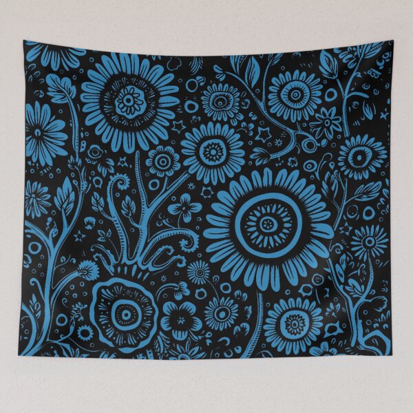 Item preview, PATTERN 2 - BLUE FOLWERS,BLACK BACKGROUND designed and sold by JarredDoll.
