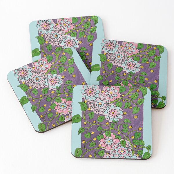Item preview, Blue Pink Flowers Green Leaves designed and sold by Fransyn.